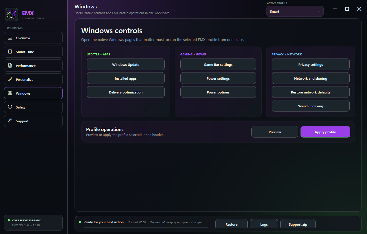 EMX Windows controls view